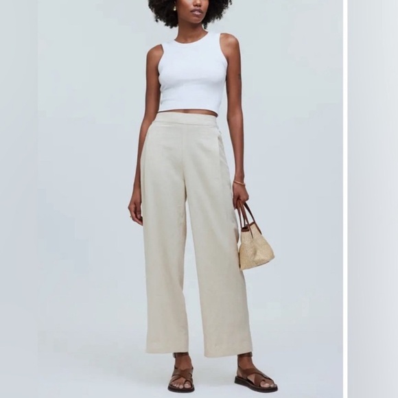 Madewell Pull-On Crop Straight Leg Linen Pants Cream Beige Size Medium Women’s - Picture 1 of 7